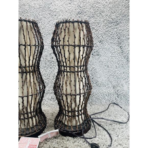Maxax Heideman 22 in. Beige Modern Rattan Bedroom Living  Vintage Mid Century Modern/Coastal Boho Table Lamps Woven Outer Cage Translucent